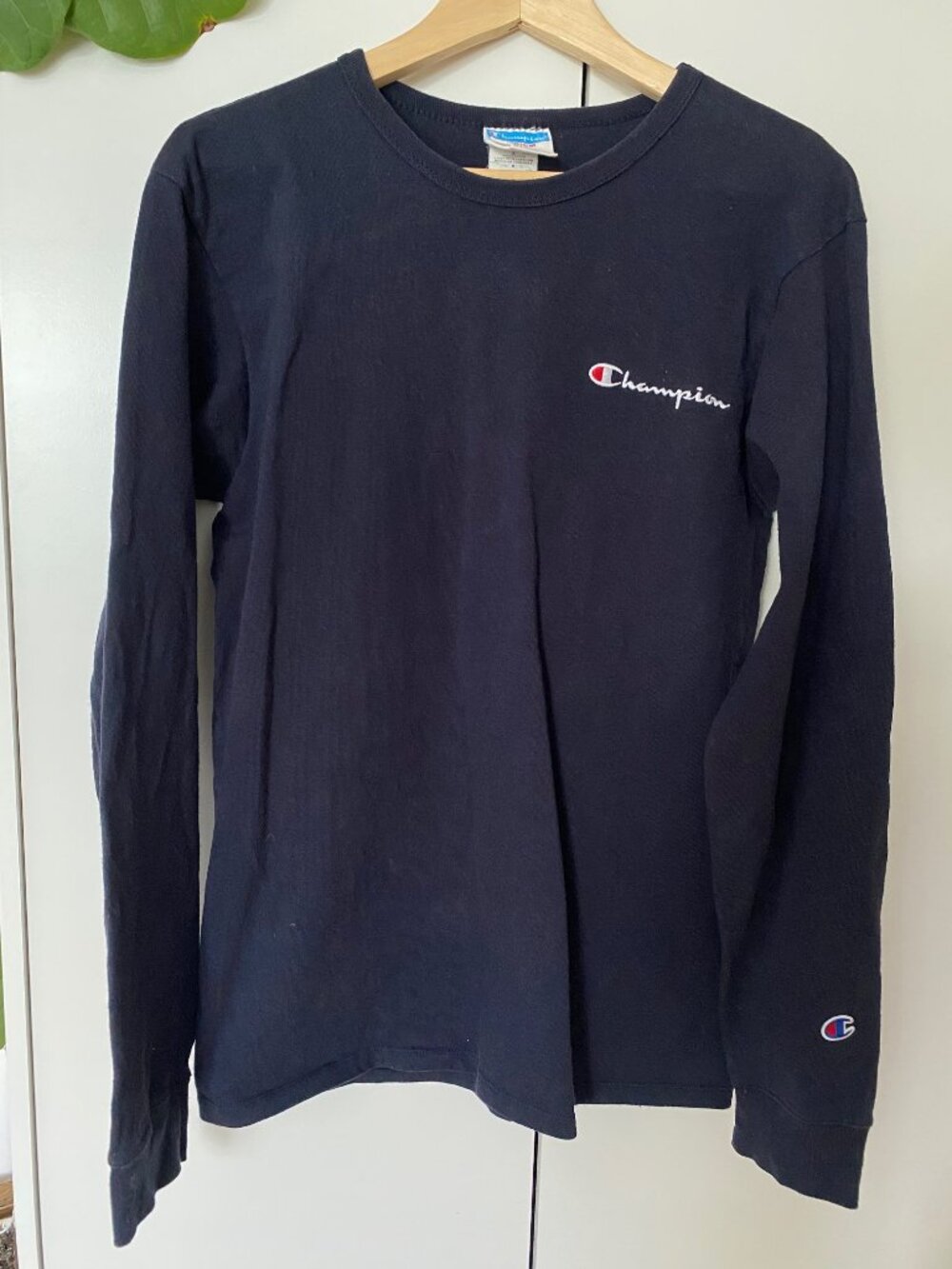 Vintage 90s Y2K Champion Navy Blue Long Sleeve Cotton T-shirt M Crewneck